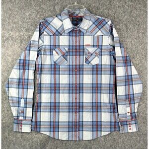 Cruel Western Shirt Arena Fit Size L Pearl Snap Cowgirl Long Sleeve Blue Plaid